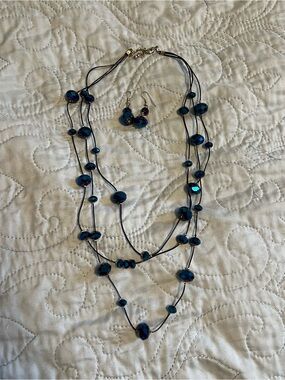 Multi-Strand Blue Crystal Necklace and Earrings Set